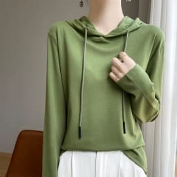 Spring Summer 100% Mercerized Cotton Hoodie Women Loose Straight Tops Simple Casual sweatshirt For Minimalist 2025