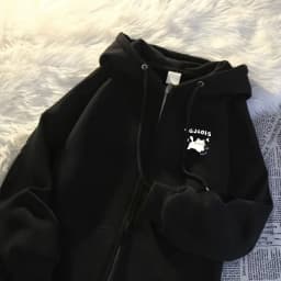 2026 New Korean Style Hoodie Sweatshirt Autumn Winter Fleece Casual Versatile American Loose Outerwear Trendy Zipper Closure