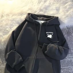 2026 New Korean Style Hoodie Sweatshirt Autumn Winter Fleece Casual Versatile American Loose Outerwear Trendy Zipper Closure