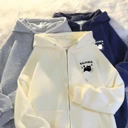 2026 New Korean Style Hoodie Sweatshirt Autumn Winter Fleece Casual Versatile American Loose Outerwear Trendy Zipper Closure