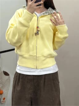 Retro American Yellow Plaid Hoodie Women's Spring Autumn Thin Loose Cardigan Short Outerwear Comfortable Cotton Warmth