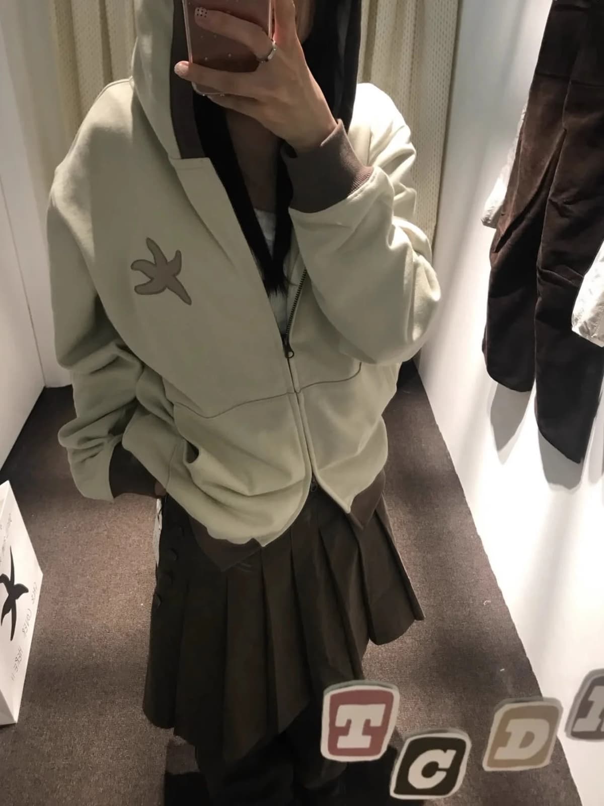 Unique SEI Korean Style Autumn Winter Hooded Sweatshirt Jacket Star Embroidery Color Block Loose Fit Casual Versatile Outerwear