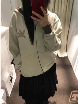 Unique SEI Korean Style Autumn Winter Hooded Sweatshirt Jacket Star Embroidery Color Block Loose Fit Casual Versatile Outerwear
