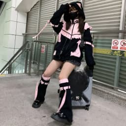 Y2k Gothic Zipper Coat Hooded Women Oversize Fairy Jacket Streetwear 2025 Autumn Outfits Japanese Kawaii Harjuku Chic Sweatshirt