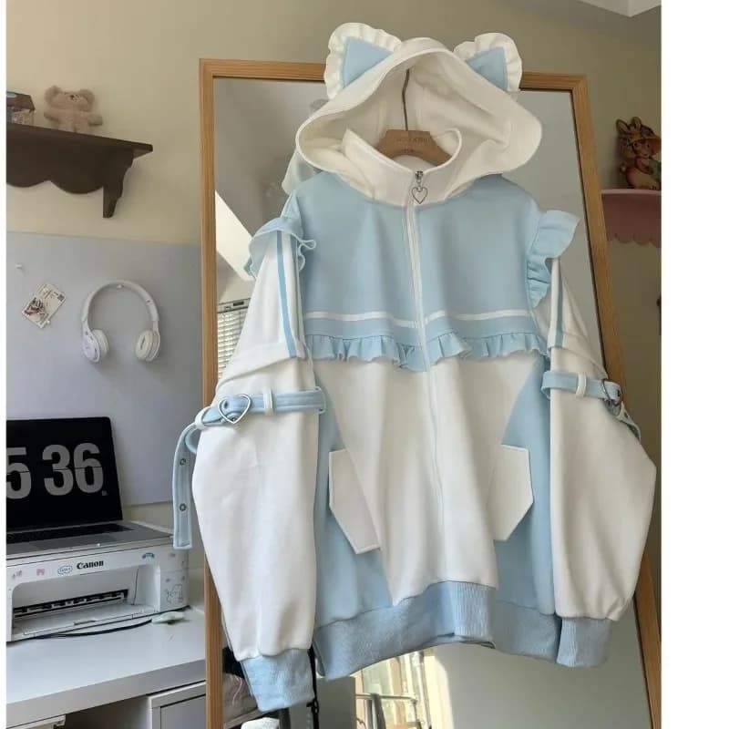 Y2k Gothic Zipper Coat Hooded Women Oversize Fairy Jacket Streetwear 2025 Autumn Outfits Japanese Kawaii Harjuku Chic Sweatshirt