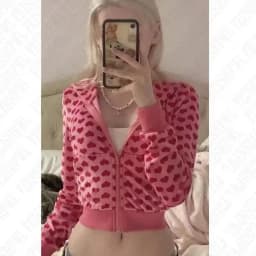 Fashion Gothic Cute Pink Heart Shaped Cropped Hoodie Y2K Womens Zipper Hoodie Kawaii Y2K Casual Fashion Tops Jacket