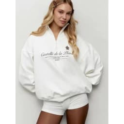 American Preppy-style Retro Letter Printed Sweatshirts Half Zip Turn-down Collar Lapel Shirts White Wine Red Leisure Young Women