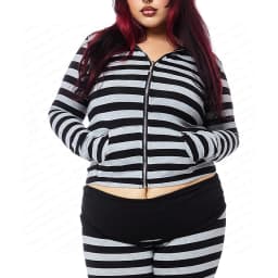Emo Striped Hoodie Women's Y2K Gothic Zipper Hoodie Long Sleeve Harajuku Aesthetics Short Style Jacket Punk Street Set punk