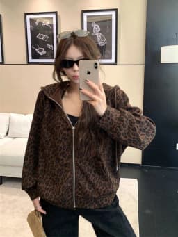 Women Y2K Leopard Hoodies Streetwear Loose Harajuku Retro Sweatshirts Hip Hop Fall American Vintage Female Long Sleeve Tops New