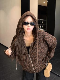 Women Y2K Leopard Hoodies Streetwear Loose Harajuku Retro Sweatshirts Hip Hop Fall American Vintage Female Long Sleeve Tops New