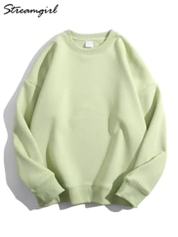 Soft Fleece Sweatshirt Women Sport Winter Clothes Warm Blue Round Neck Loose Pullovers Oversized Women Velvet Sweatshirt Black