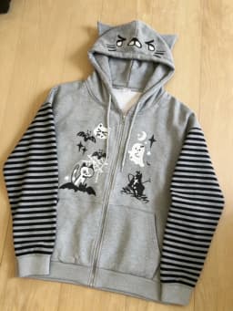 Japanese Harajuku Kawaii Long Sleeve Hoodie Women Cat Ears Sweet Sweatshirt Lace Striped Zipper Casual Cartoon 2025 Autumn