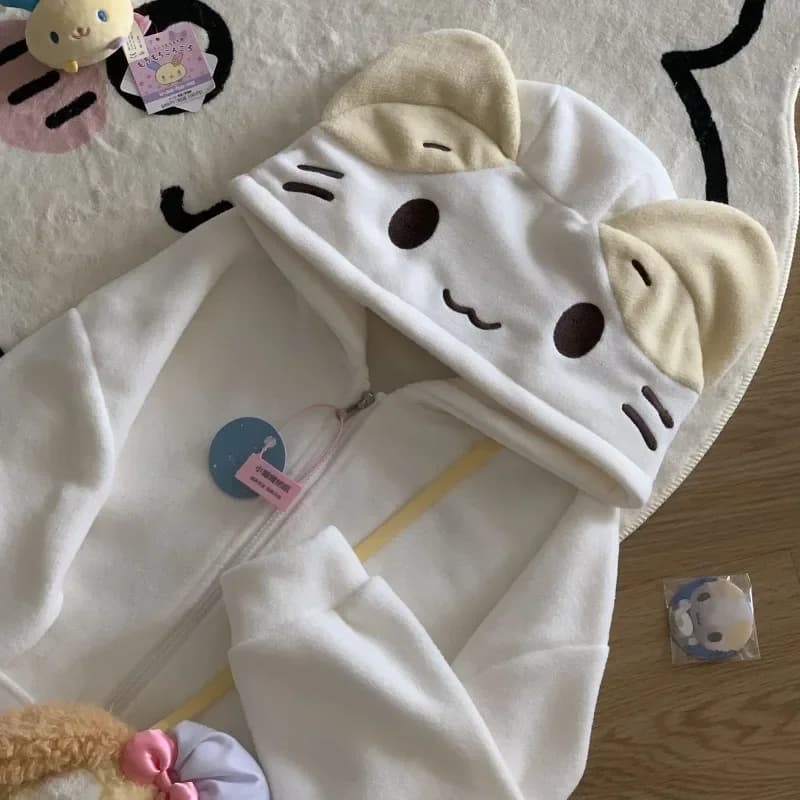Deeptown Kawaii Lolita Style Women Fleece Hoodies Cutecore Oversize Japanese Soft Girl Zipper Sweatshirt Casual Cartoon Cardigan