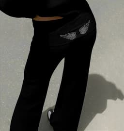 Y2K Style Women Sweatshirt Set Sequins Angel's Wings Hoodies Fold Waist Low‑Rise Casual Bootcut Trousers Yoga Pant Set