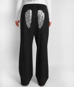 Y2K Style Women Sweatshirt Set Sequins Angel's Wings Hoodies Fold Waist Low‑Rise Casual Bootcut Trousers Yoga Pant Set