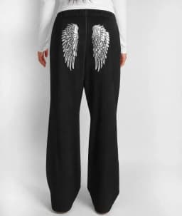 Y2K Style Women Sweatshirt Set Sequins Angel's Wings Hoodies Fold Waist Low‑Rise Casual Bootcut Trousers Yoga Pant Set