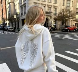 Y2K Style Women Sweatshirt Set Sequins Angel's Wings Hoodies Fold Waist Low‑Rise Casual Bootcut Trousers Yoga Pant Set