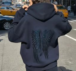 Y2K Style Women Sweatshirt Set Sequins Angel's Wings Hoodies Fold Waist Low‑Rise Casual Bootcut Trousers Yoga Pant Set
