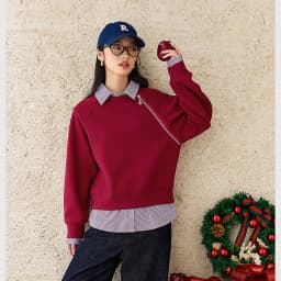 VIMLY Women's Sweatshirt Spliced Fake‑two‑piece 2026 Autumn Preppy‑style Pullover Casual Loose-fit Long Sleeve Tops Ladies M8359