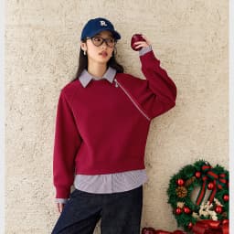 VIMLY Women's Sweatshirt Spliced Fake‑two‑piece 2026 Autumn Preppy‑style Pullover Casual Loose-fit Long Sleeve Tops Ladies M8359
