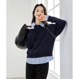VIMLY Women's Sweatshirt Spliced Fake‑two‑piece 2026 Autumn Preppy‑style Pullover Casual Loose-fit Long Sleeve Tops Ladies M8359