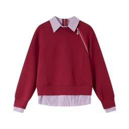 VIMLY Women's Sweatshirt Spliced Fake‑two‑piece 2026 Autumn Preppy‑style Pullover Casual Loose-fit Long Sleeve Tops Ladies M8359