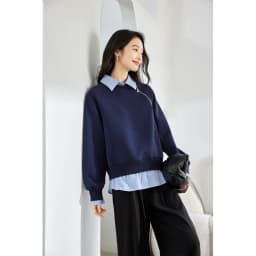 VIMLY Women's Sweatshirt Spliced Fake‑two‑piece 2026 Autumn Preppy‑style Pullover Casual Loose-fit Long Sleeve Tops Ladies M8359