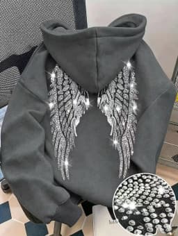 New Casual Lady Sequin Angels Wings Hoodies Women Chic Loose Long Sleeve Pullovers Tops 2025 Gothic Streetwear Women Clothing