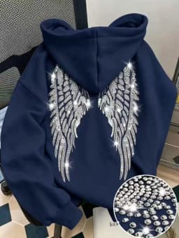 New Casual Lady Sequin Angels Wings Hoodies Women Chic Loose Long Sleeve Pullovers Tops 2025 Gothic Streetwear Women Clothing