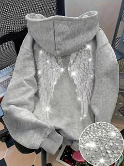 New Casual Lady Sequin Angels Wings Hoodies Women Chic Loose Long Sleeve Pullovers Tops 2025 Gothic Streetwear Women Clothing