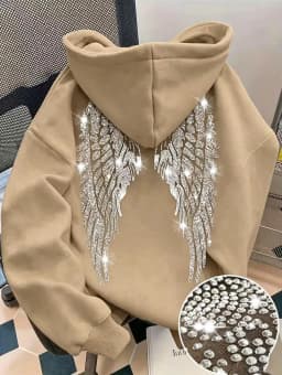 New Casual Lady Sequin Angels Wings Hoodies Women Chic Loose Long Sleeve Pullovers Tops 2025 Gothic Streetwear Women Clothing