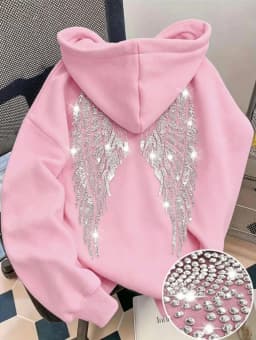 New Casual Lady Sequin Angels Wings Hoodies Women Chic Loose Long Sleeve Pullovers Tops 2025 Gothic Streetwear Women Clothing