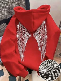 New Casual Lady Sequin Angels Wings Hoodies Women Chic Loose Long Sleeve Pullovers Tops 2025 Gothic Streetwear Women Clothing
