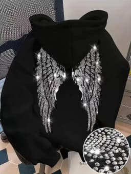 New Casual Lady Sequin Angels Wings Hoodies Women Chic Loose Long Sleeve Pullovers Tops 2025 Gothic Streetwear Women Clothing