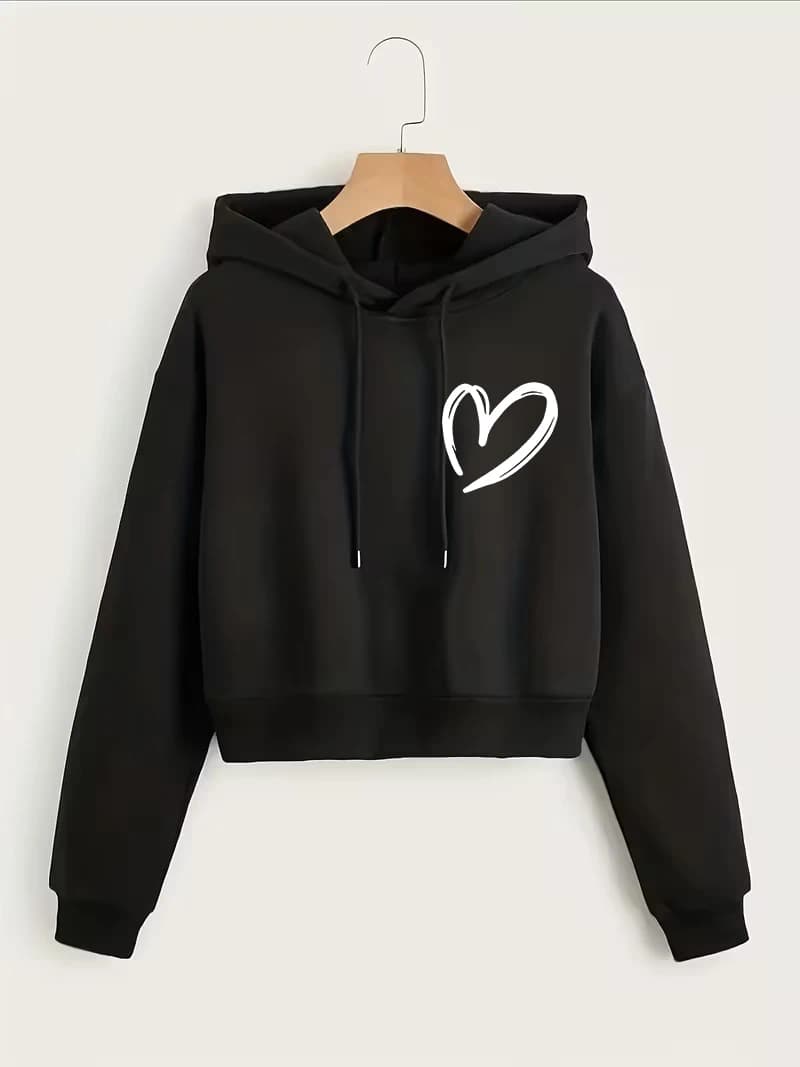 Fashion Love Heart Letter Print Autumn Winter Cropped Sweatshirt Crop Top Hoodie Y2k Sweatshirts Gothic Casual Style Clothes