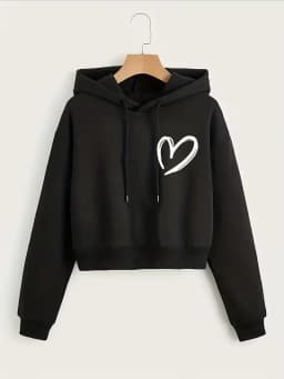 Fashion Love Heart Letter Print Autumn Winter Cropped Sweatshirt Crop Top Hoodie Y2k Sweatshirts Gothic Casual Style Clothes