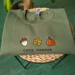 Cozy Season Fall Embroidered Sweatshirt Unisex Men Women Loose Thick Fleece Pullover Vintage Style Crewneck Casual Clothes