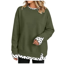 Oversize Sweatshirts Women Fake Two-Piece Polka Dot Patchwork Crew Neck Long Sleeve Tops Spring Autumn Fashion Casual Pullover