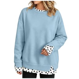 Oversize Sweatshirts Women Fake Two-Piece Polka Dot Patchwork Crew Neck Long Sleeve Tops Spring Autumn Fashion Casual Pullover