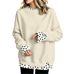 Oversize Sweatshirts Women Fake Two-Piece Polka Dot Patchwork Crew Neck Long Sleeve Tops Spring Autumn Fashion Casual Pullover