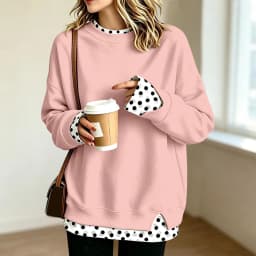 Oversize Sweatshirts Women Fake Two-Piece Polka Dot Patchwork Crew Neck Long Sleeve Tops Spring Autumn Fashion Casual Pullover