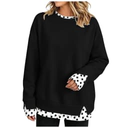 Oversize Sweatshirts Women Fake Two-Piece Polka Dot Patchwork Crew Neck Long Sleeve Tops Spring Autumn Fashion Casual Pullover
