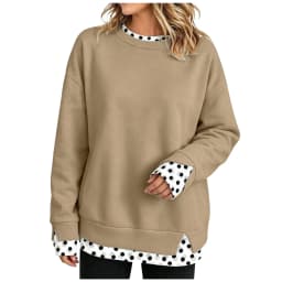 Oversize Sweatshirts Women Fake Two-Piece Polka Dot Patchwork Crew Neck Long Sleeve Tops Spring Autumn Fashion Casual Pullover