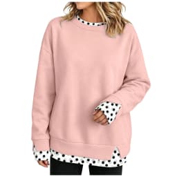 Oversize Sweatshirts Women Fake Two-Piece Polka Dot Patchwork Crew Neck Long Sleeve Tops Spring Autumn Fashion Casual Pullover