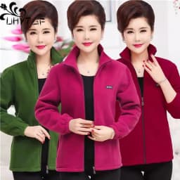 2025 New Autumn Mid-Aged Women Fleece Jacket 5XL Casual Stand Collar Warm Hoodie Jacket Zipper Outerwear Mother Winter Coat 3149