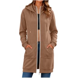 Spring Autumn Full Zip Hoodie Womens Hooded Mid Length Coats Female Casual Zipper Drawstring Sweatshirt Jacket Streetwear