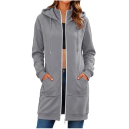 Spring Autumn Full Zip Hoodie Womens Hooded Mid Length Coats Female Casual Zipper Drawstring Sweatshirt Jacket Streetwear