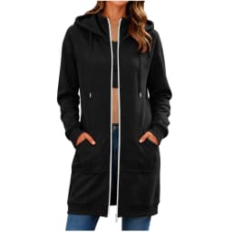 Spring Autumn Full Zip Hoodie Womens Hooded Mid Length Coats Female Casual Zipper Drawstring Sweatshirt Jacket Streetwear