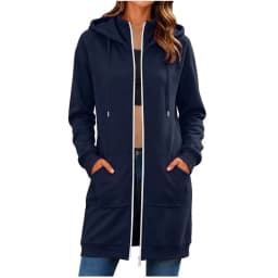Spring Autumn Full Zip Hoodie Womens Hooded Mid Length Coats Female Casual Zipper Drawstring Sweatshirt Jacket Streetwear