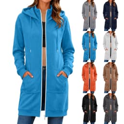 Spring Autumn Full Zip Hoodie Womens Hooded Mid Length Coats Female Casual Zipper Drawstring Sweatshirt Jacket Streetwear